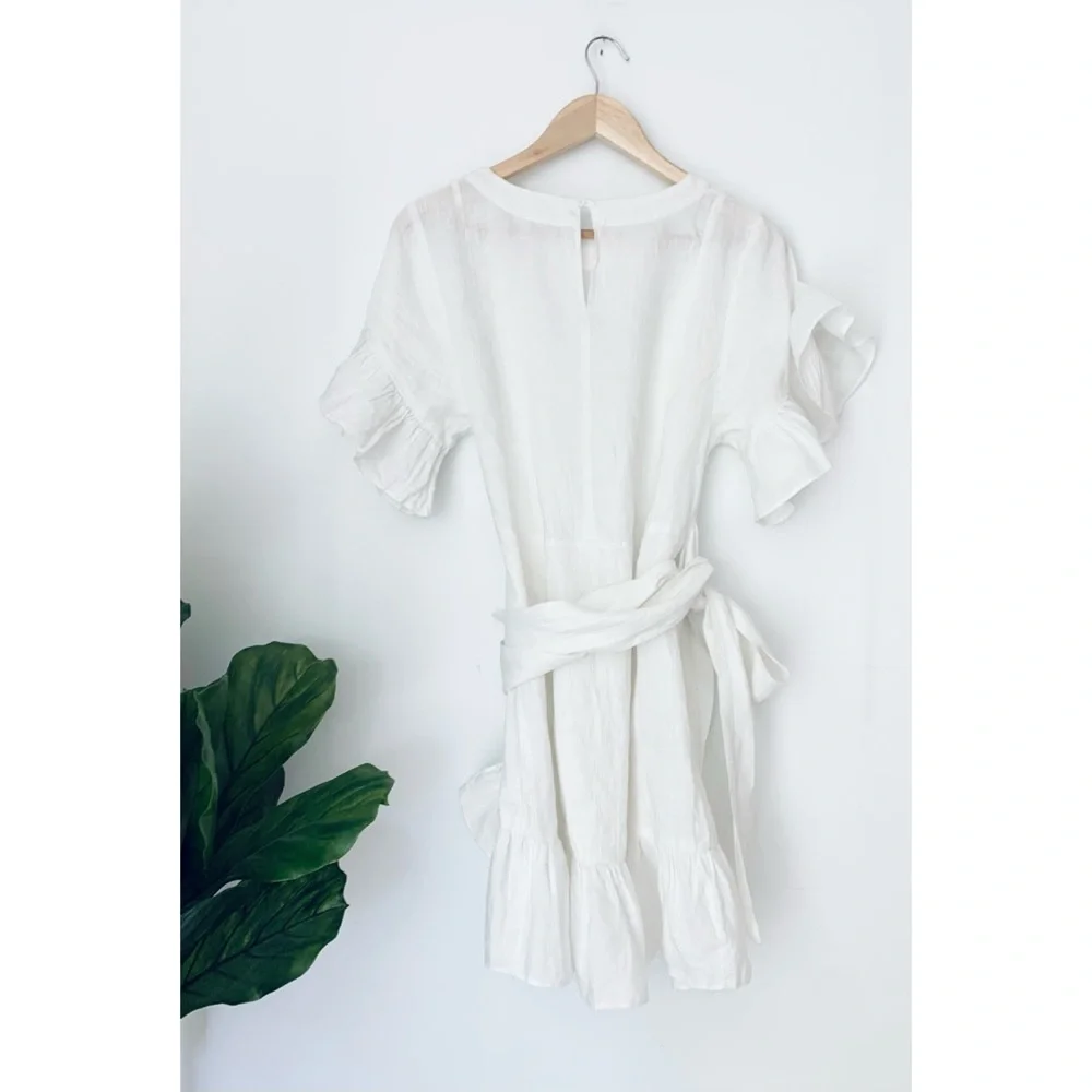 Linen Ruffle Wrap Dress - Picture 2 of 7